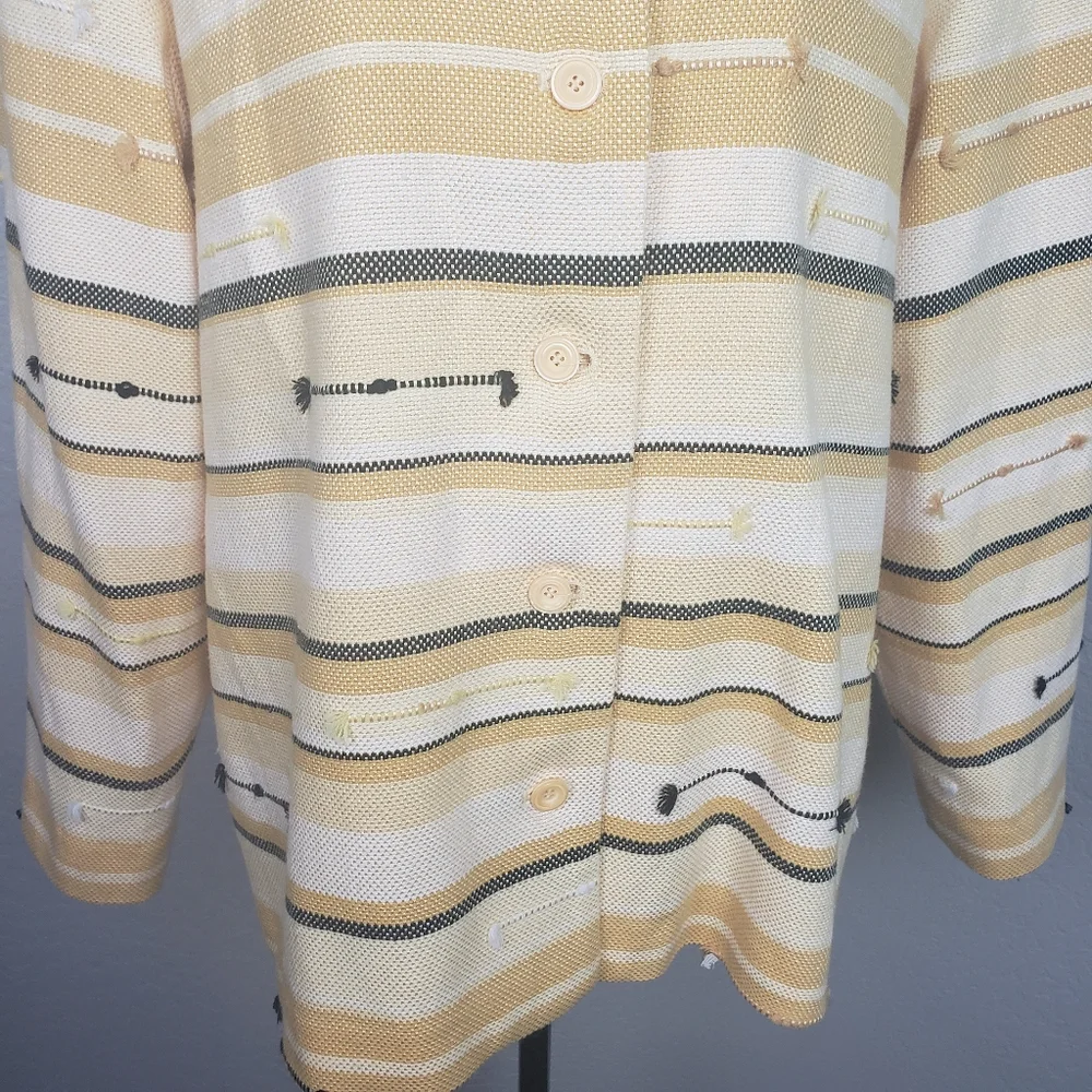 Alfred Dunner Yellow Striped Knit Blazer Size 18 - Picture 4 of 8
